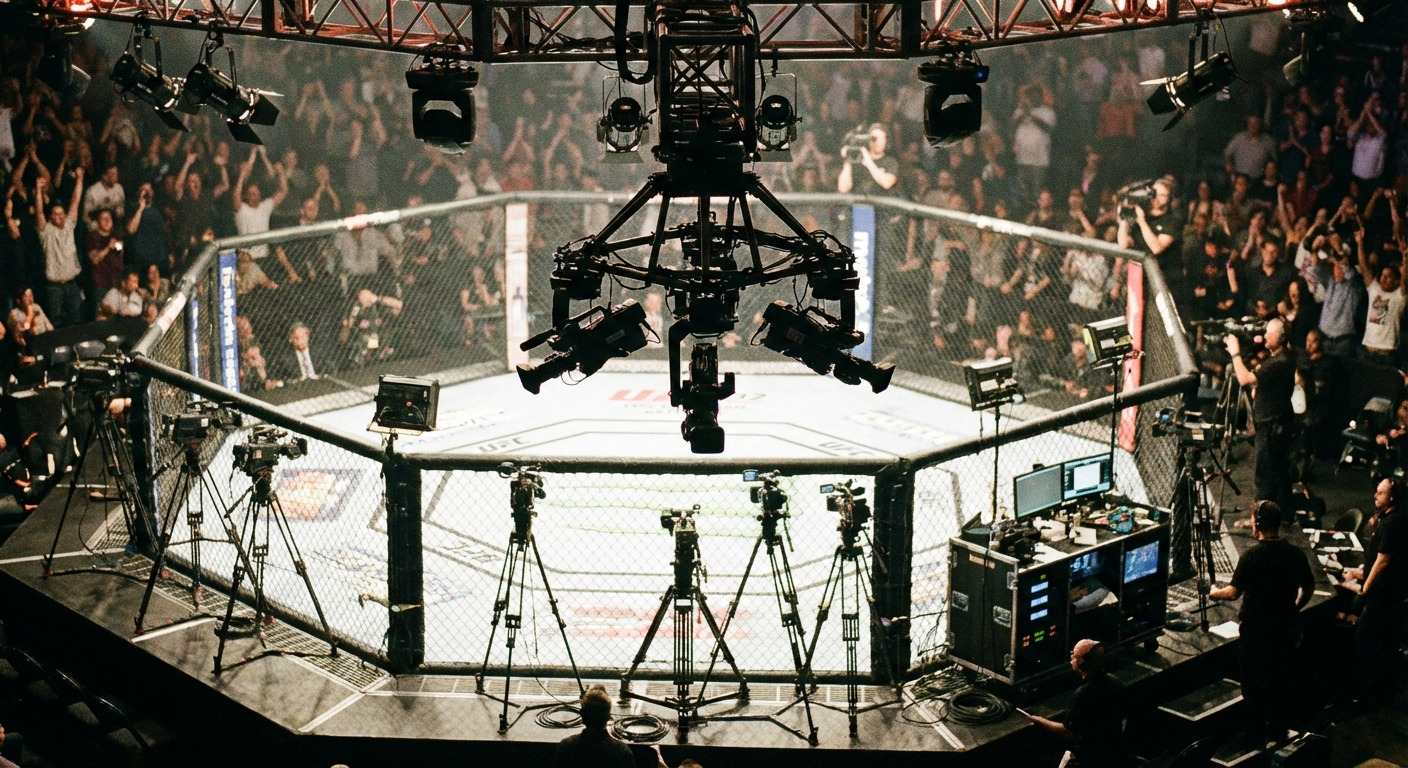 Overhead camera rig covering fight cage